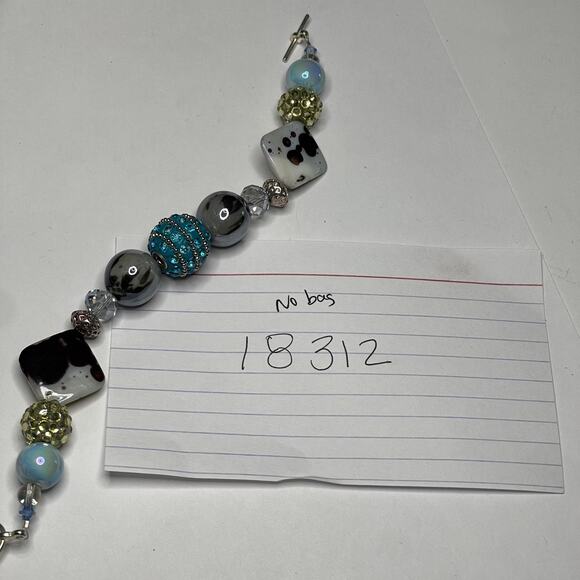 bracelet chunky beaded silver tone with turquoise blue toggle clasp artisan poss - Picture 15 of 16